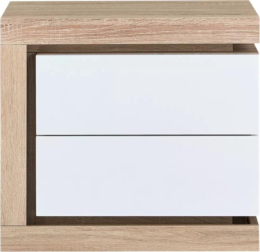 Vente-unique Nachtkastje linkerkant met 2 lades Met ledverlichting Wit gelakt en naturel FLARANCIA L 50 cm x H 45 cm x D 40 cm