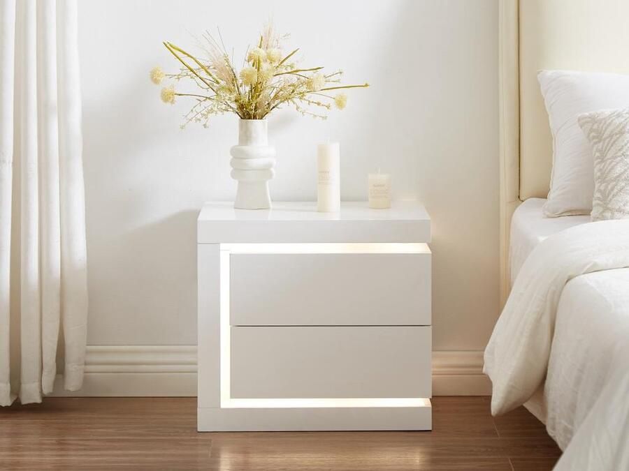 Vente-unique Nachtkastje linkerkant met 2 lades Met ledverlichting Wit gelakt FLARANCIA L 50 cm x H 45 cm x D 40 cm - Foto 2