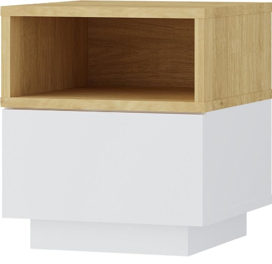 Vente-unique Nachtkastje met 1 lade en 1 vak Wit en houtlook VYLARA L 40 cm x H 45 cm x D 40 cm - Foto 3