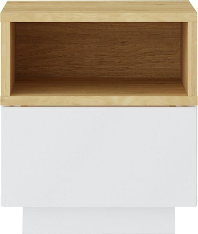 Vente-unique Nachtkastje met 1 lade en 1 vak Wit en houtlook VYLARA L 40 cm x H 45 cm x D 40 cm - Foto 2