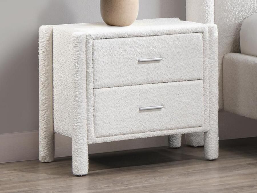 Vente-unique Nachtkastje met 2 lades Boucléstof Wit CONOMO L 61 cm x H 56 cm x D 42 cm