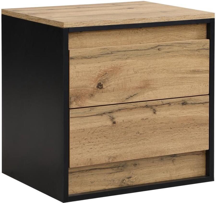 Vente-unique Nachtkastje met 2 lades Met ledverlichting Mdf naturel en zwart RUKALO L 50 cm x H 50 cm x D 40 cm