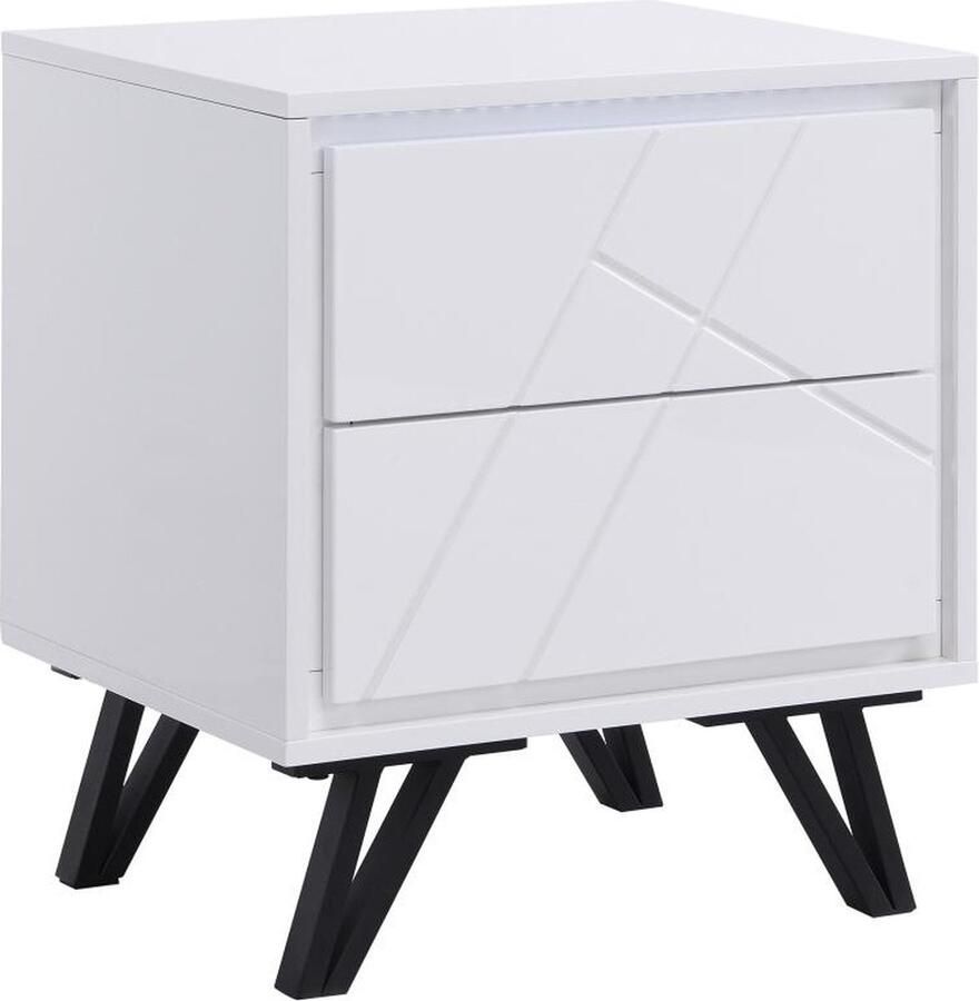 Vente-unique Nachtkastje met 2 lades Met ledverlichting Mdf Wit gelakt SALIANO L 48 cm x H 55 cm x D 40 cm