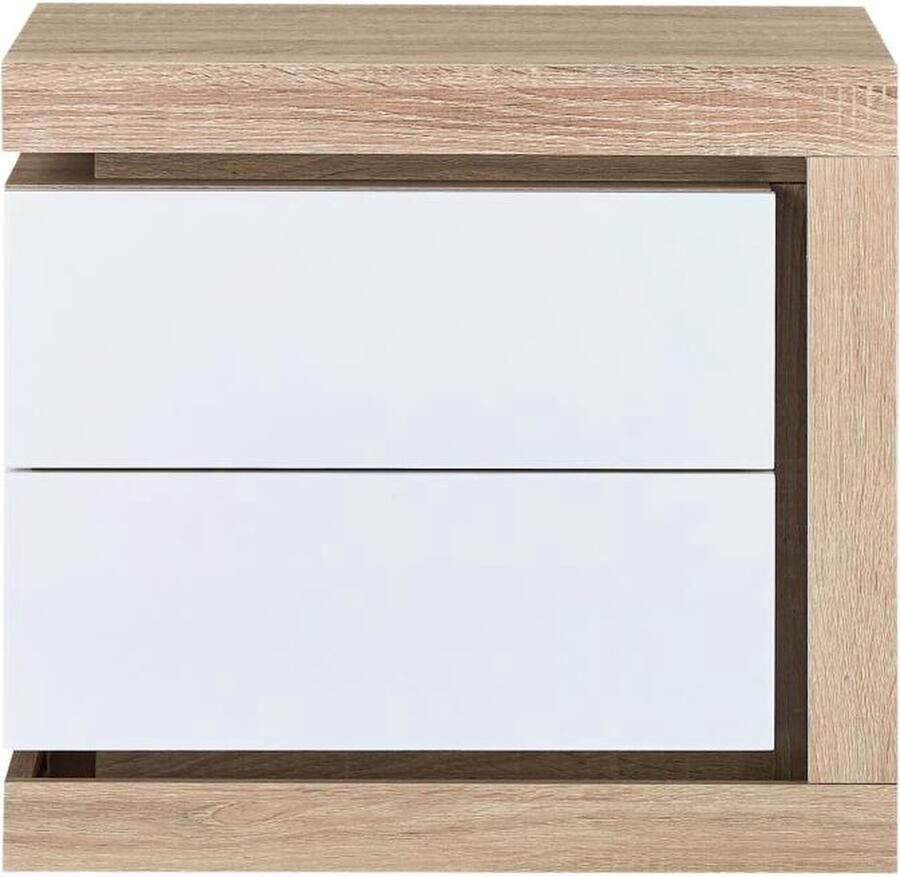 Vente-unique Nachtkastje rechterkant met 2 lades Met ledverlichting Wit gelakt en naturel FLARANCIA L 50 cm x H 45 cm x D 40 cm