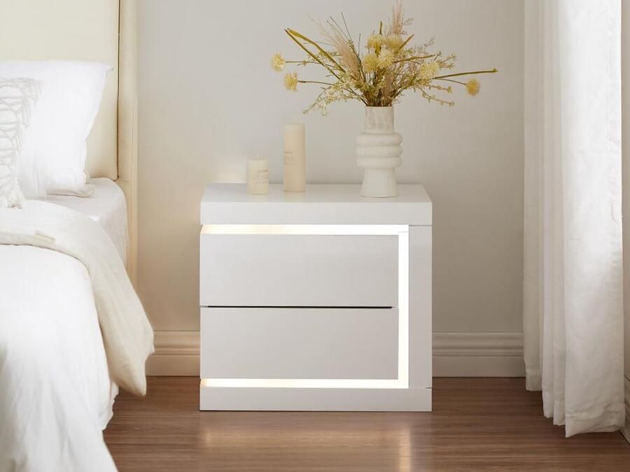 Vente-unique Nachtkastje rechterkant met 2 lades Met ledverlichting Wit gelakt FLARANCIA L 50 cm x H 45 cm x D 40 cm