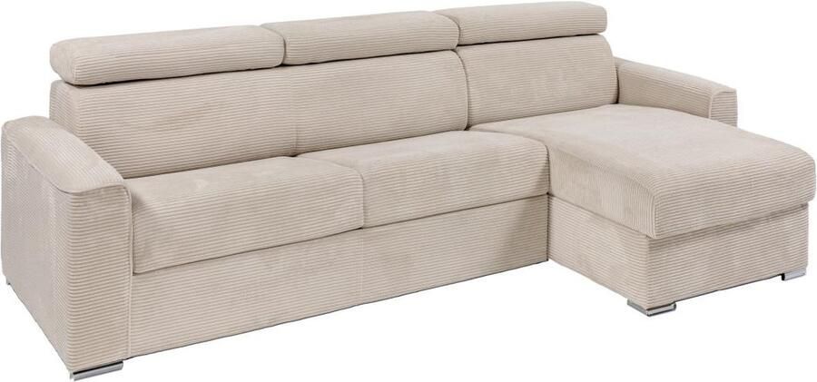 Vente-unique Hoekbank omkeerbaar en uitklapbaar in express fluwelen ribstof beige Slaapruimte 140 cm Matras 22 cm VIZIR L 258 cm x H 97 cm x D 152 cm - Foto 2