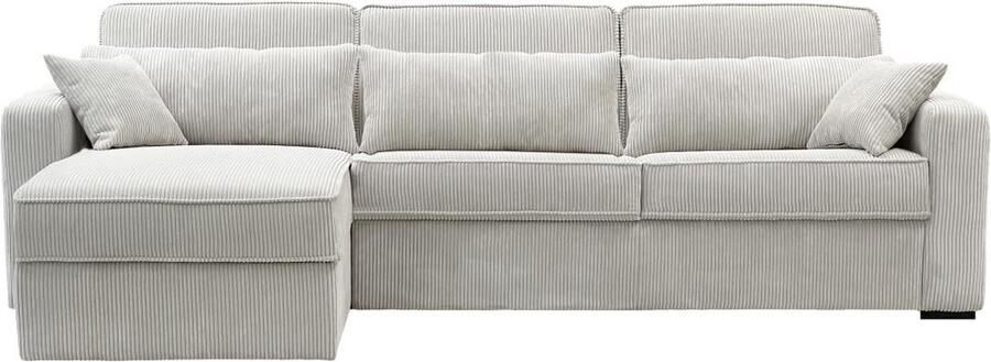 Vente-unique Omkeerbare express-hoekslaapbank van beige ribfluweel Matras 14 cm Bed 140 cm MONDOVI L 274 cm x H 90 cm x D 208 cm