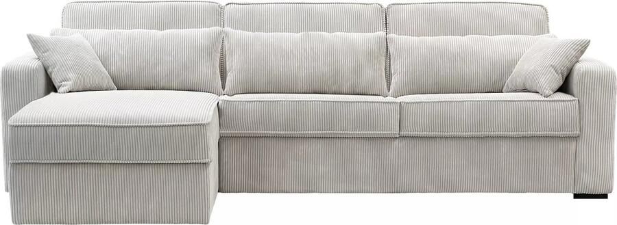 Vente-unique Omkeerbare express-hoekslaapbank van beige ribfluweel Matras 18 cm Bed 140 cm MONDOVI L 274 cm x H 90 cm x D 170 cm