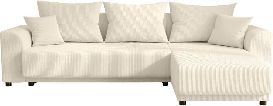 Vente-unique Omkeerbare express-hoekslaapbank van beige ribfluweel NESSARO L 240 cm x H 80 cm x D 149 cm