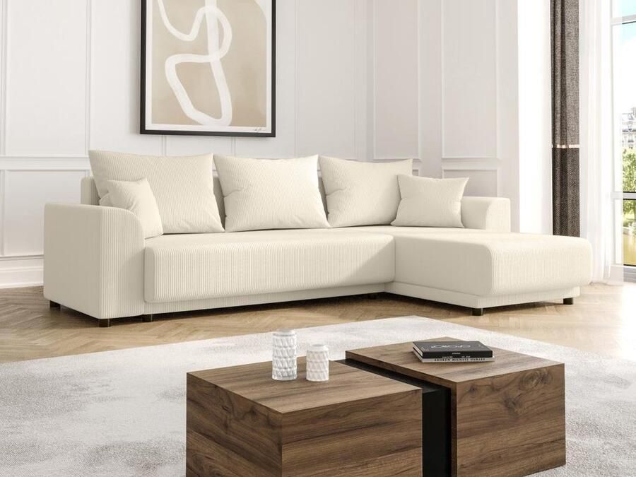 Vente-unique Omkeerbare express-hoekslaapbank van beige ribfluweel NESSARO L 240 cm x H 80 cm x D 149 cm - Foto 2