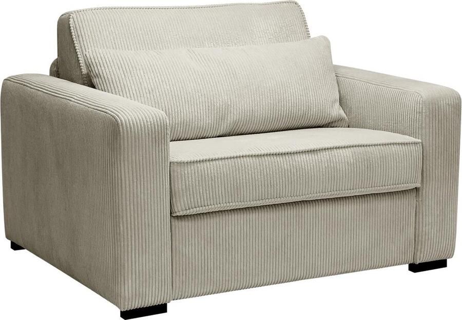 Vente-unique Omkeerbare fauteuil van beige ribfluweel. Bedbreedte 70 cm. MONDOVI L 124 cm x H 90 cm x D 96 cm