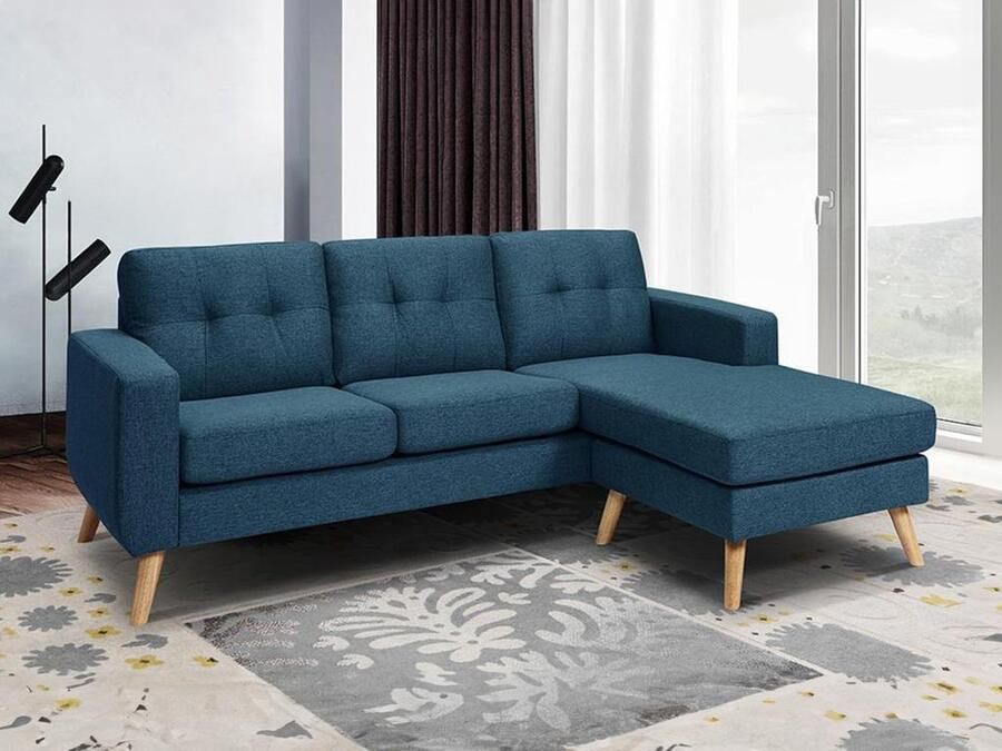 Vente-unique Omkeerbare hoekbank BARTHOLOME van stof Donkerblauw L 198 cm x H 85 cm x D 160 cm