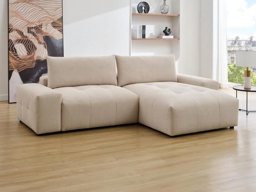 Vente-unique Omkeerbare hoekbank van beige gechineerde stof RACONI L 285 cm x H 83.5 cm x D 173 cm - Foto 3