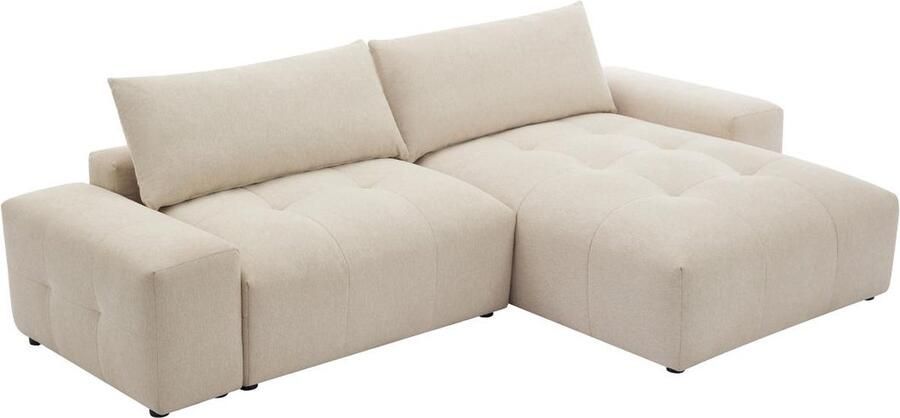 Vente-unique Omkeerbare hoekbank van beige gechineerde stof RACONI L 285 cm x H 83.5 cm x D 173 cm