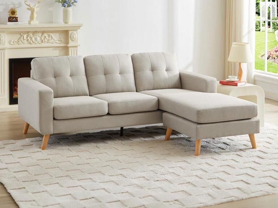 Vente-unique Omkeerbare hoekbank van beige stof BARTOLOME L 198 cm x H 85 cm x D 160 cm - Foto 2