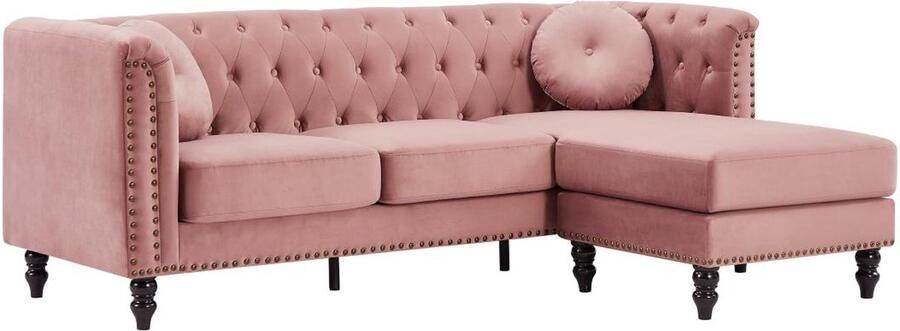Vente-unique Omkeerbare hoekbank van oud roze velours TURNER L 222 cm x H 78 cm x D 144 cm - Foto 3