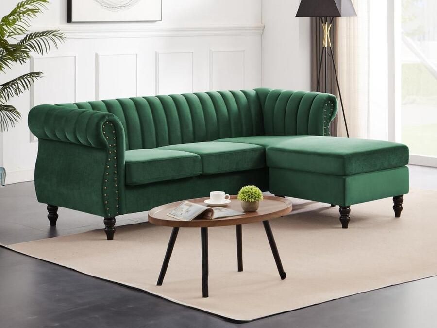 Vente-unique Omkeerbare hoekbank van spargroen velours TRUMBO L 212 cm x H 74 cm x D 148 cm - Foto 2