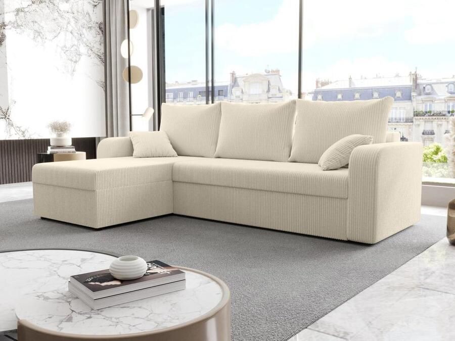 Vente-unique Omkeerbare hoekslaapbank van beige ribfluweel ONABIA L 240 cm x H 80 cm x D 139 cm - Foto 2