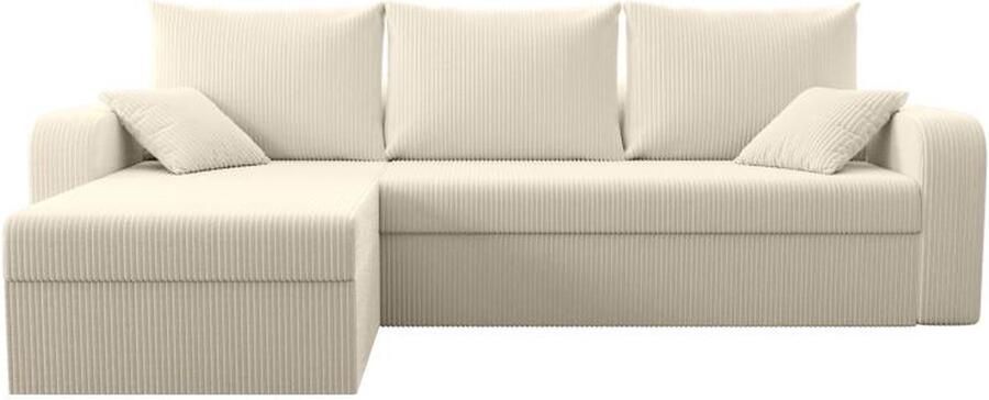 Vente-unique Omkeerbare hoekslaapbank van beige ribfluweel ONABIA L 240 cm x H 80 cm x D 139 cm