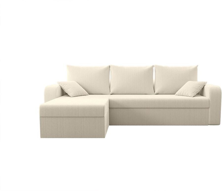 Vente-unique Omkeerbare hoekslaapbank van beige ribfluweel ONABIA L 240 cm x H 80 cm x D 139 cm - Foto 2