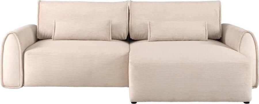 Vente-unique Omkeerbare hoekslaapbank van beige ribfluweel RISTANO L 272 cm x H 97 cm x D 152 cm - Foto 2