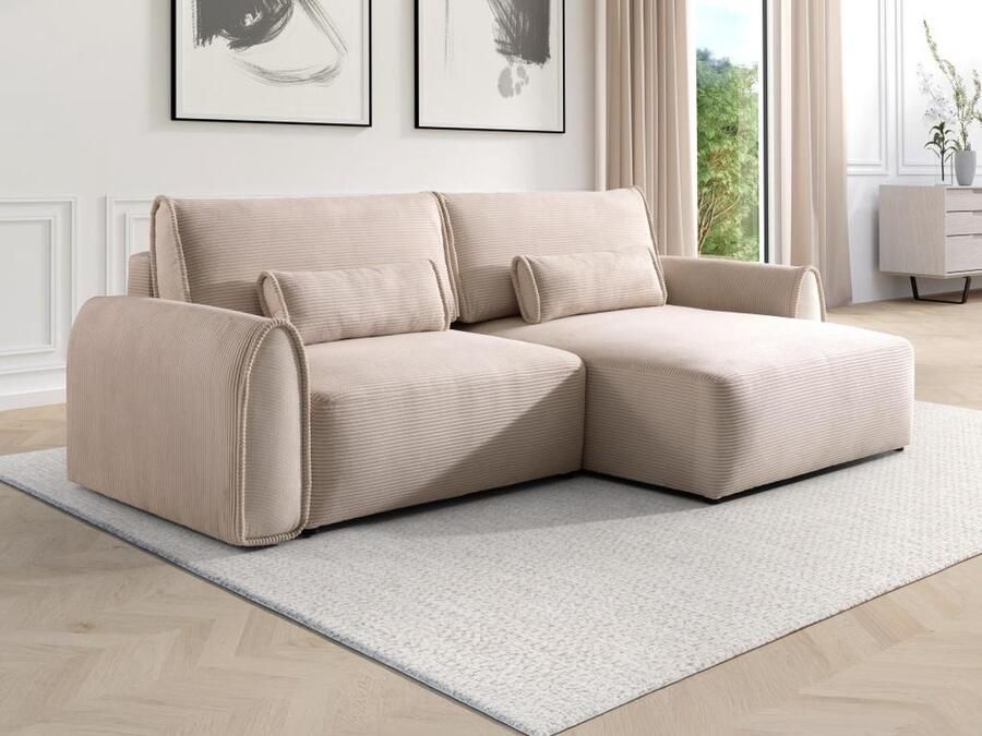 Vente-unique Omkeerbare hoekslaapbank van beige ribfluweel RISTANO L 272 cm x H 97 cm x D 152 cm - Foto 3