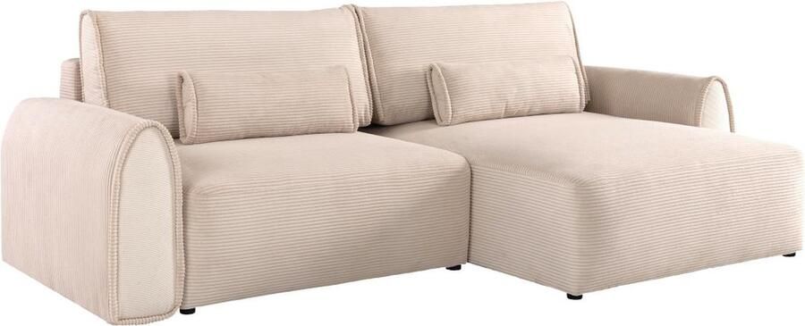 Vente-unique Omkeerbare hoekslaapbank van beige ribfluweel RISTANO L 272 cm x H 97 cm x D 152 cm