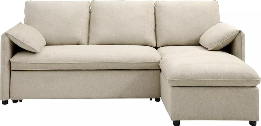 Vente-unique Omkeerbare hoekslaapbank van beige stof ALPARETO L 230 cm x H 93 cm x D 155 cm