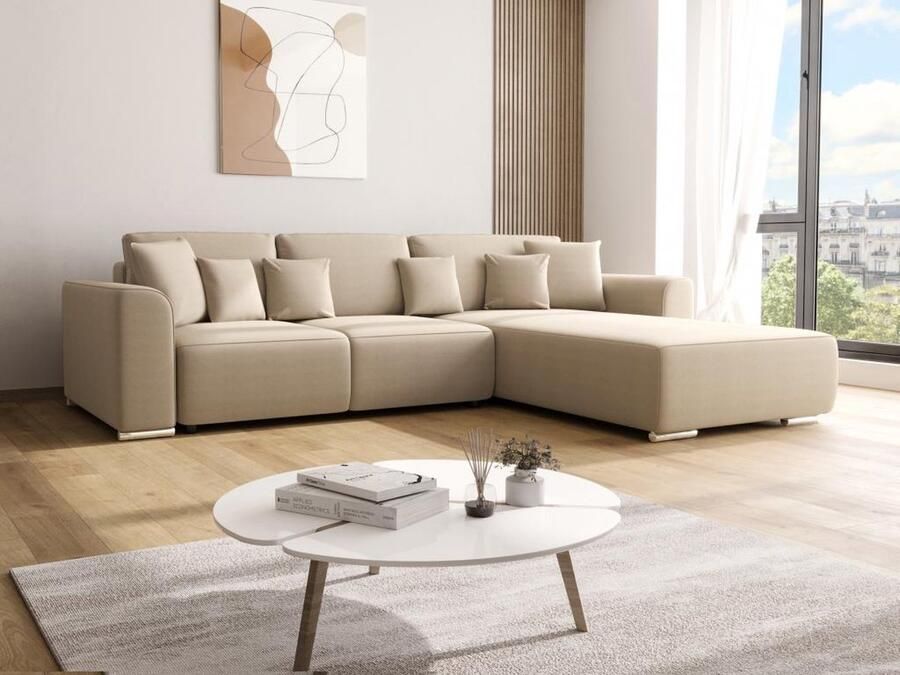 Vente-unique Hoekslaapbank omvormbaar en omkeerbaar in beige stof MELTANA L 293 cm x H 84 cm x D 195 cm - Foto 2