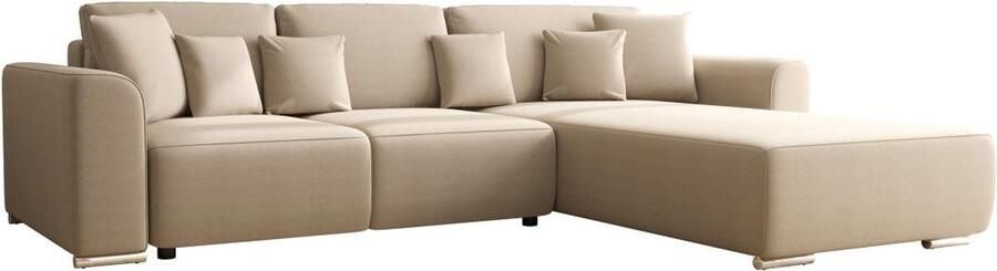 Vente-unique Hoekslaapbank omvormbaar en omkeerbaar in beige stof MELTANA L 293 cm x H 84 cm x D 195 cm