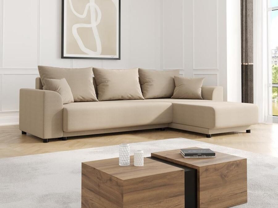 Vente-unique Omkeerbare hoekslaapbank van beige stof NESSARO L 240 cm x H 80 cm x D 149 cm - Foto 3