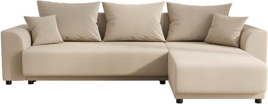 Vente-unique Omkeerbare hoekslaapbank van beige stof NESSARO L 240 cm x H 80 cm x D 149 cm