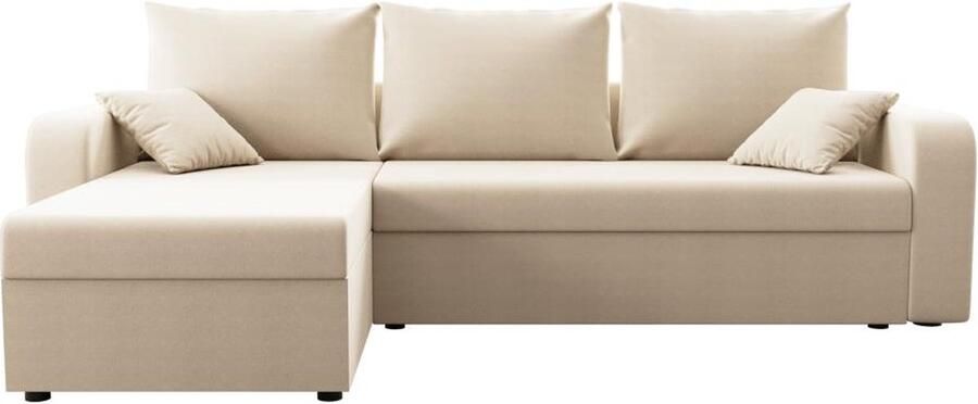 Vente-unique Omkeerbare hoekslaapbank van beige stof ONABIA L 240 cm x H 80 cm x D 139 cm