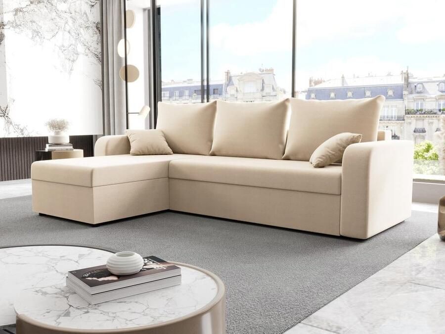 Vente-unique Omkeerbare hoekslaapbank van beige stof ONABIA L 240 cm x H 80 cm x D 139 cm - Foto 3