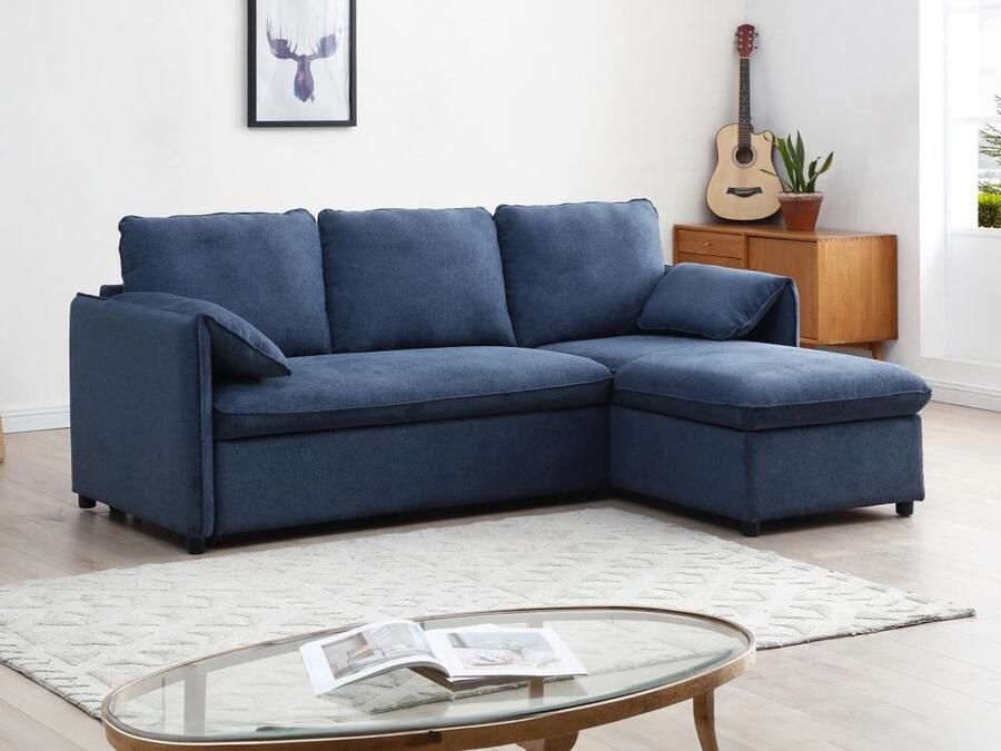 Vente-unique Omkeerbare hoekslaapbank van blauwe stof ALPARETO L 230 cm x H 93 cm x D 155 cm - Foto 2