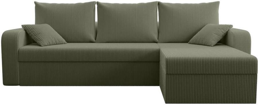 Vente-unique Hoekslaapbank omkeerbaar en omkeerbaar in kaki groene corduroy fluweel ONABIA L 240 cm x H 80 cm x D 139 cm