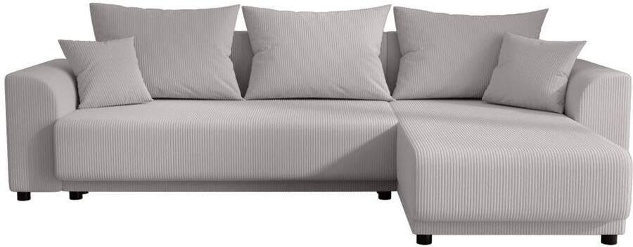 Vente-unique Hoekslaapbank omkeerbaar en omkeerbaar in lichtgrijze ribfluweel NESSARO L 240 cm x H 80 cm x D 149 cm