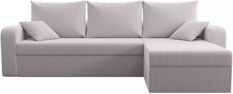 Vente-unique Hoekslaapbank omkeerbaar en omkeerbaar in lichtgrijze corduroyflanel ONABIA L 240 cm x H 80 cm x D 139 cm