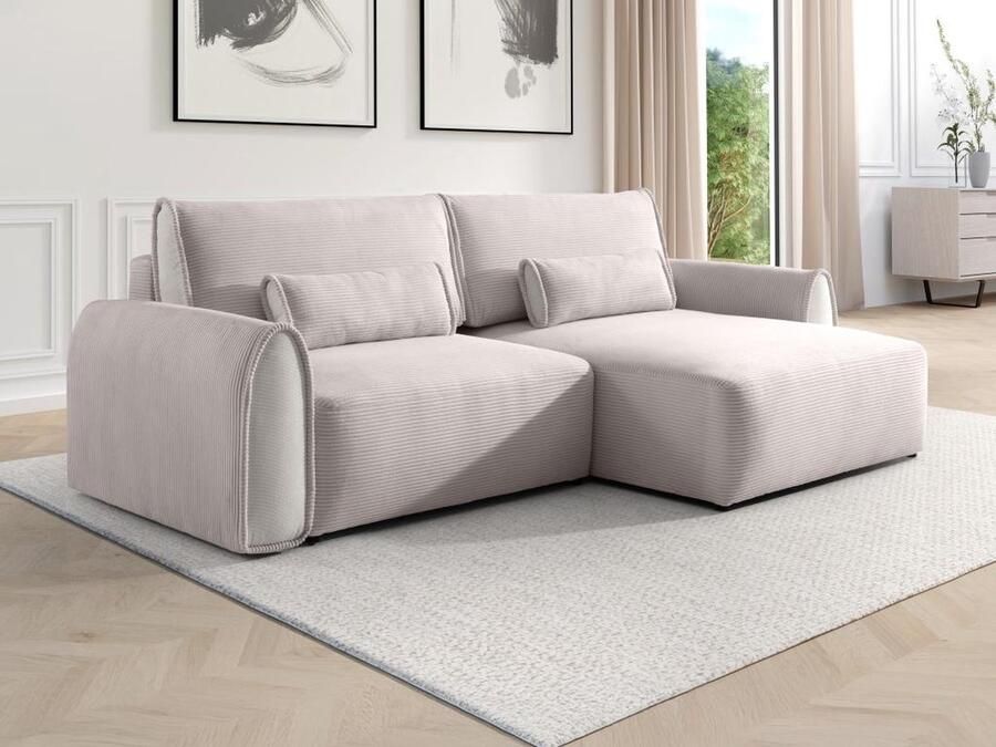 Vente-unique Omkeerbare hoekslaapbank van lichtgrijs ribfluweel RISTANO L 272 cm x H 97 cm x D 152 cm - Foto 3