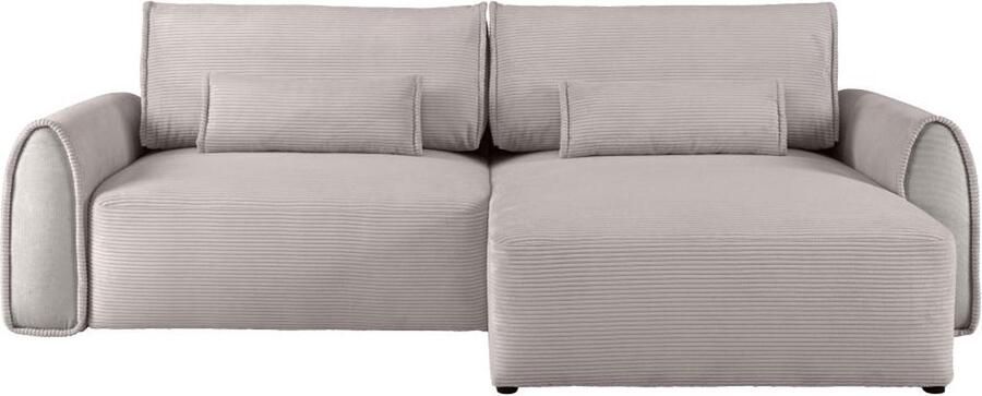 Vente-unique Omkeerbare hoekslaapbank van lichtgrijs ribfluweel RISTANO L 272 cm x H 97 cm x D 152 cm - Foto 2
