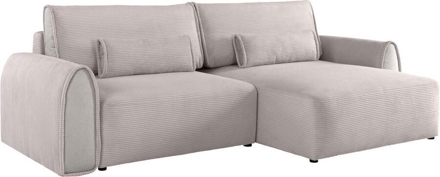 Vente-unique Omkeerbare hoekslaapbank van lichtgrijs ribfluweel RISTANO L 272 cm x H 97 cm x D 152 cm