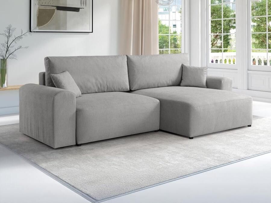 Vente-unique Omkeerbare hoekslaapbank van lichtgrijs velours ILANOR L 272 cm x H 86 cm x D 167 cm - Foto 3