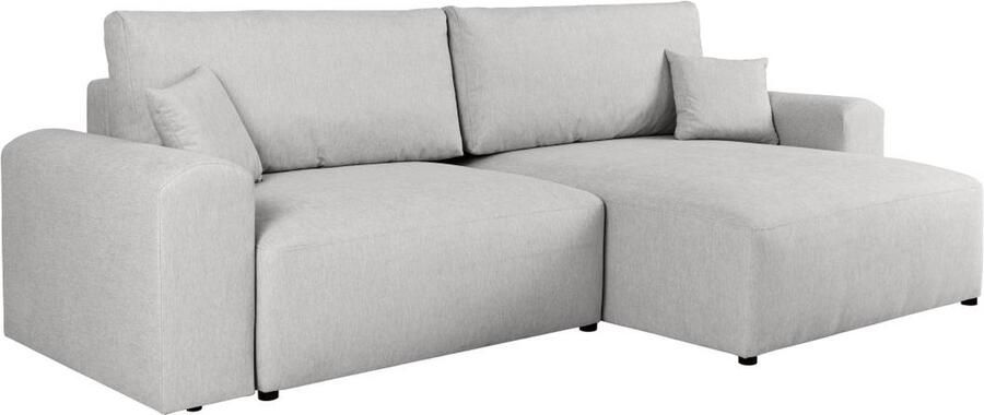 Vente-unique Omkeerbare hoekslaapbank van lichtgrijs velours ILANOR L 272 cm x H 86 cm x D 167 cm