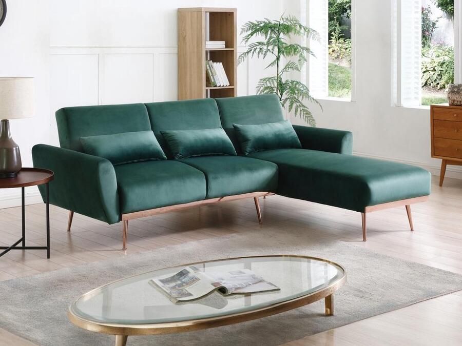 Vente-unique Omkeerbare hoekslaapbank van spargroen velours LAUNEI L 221 cm x H 84 cm x D 163 cm