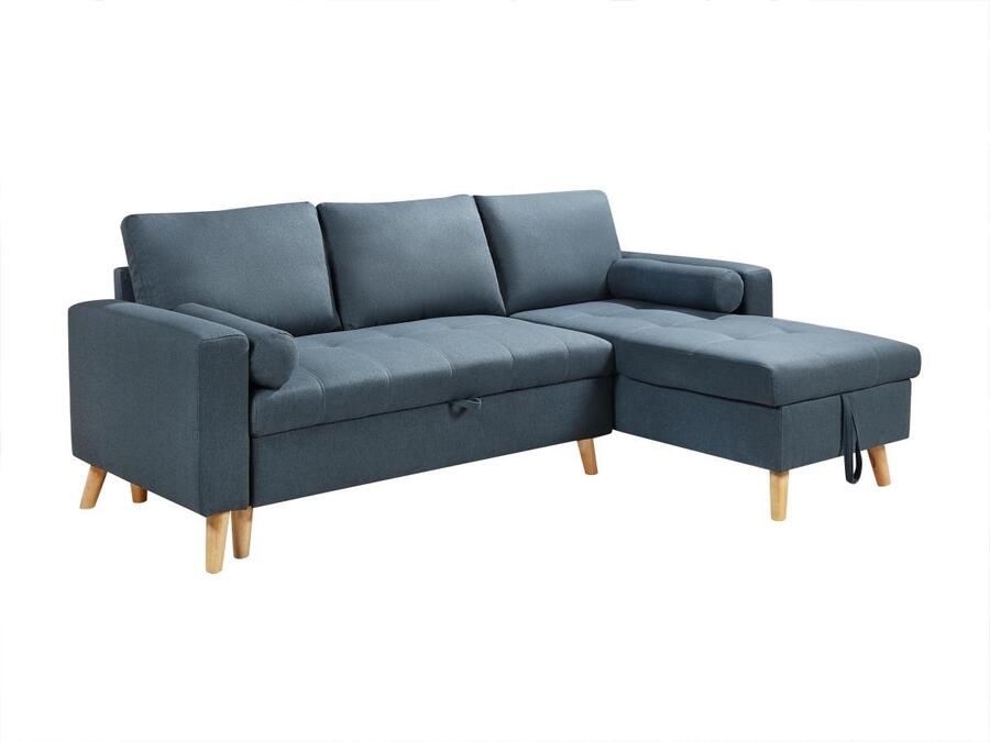 Vente-unique Omkeerbare hoekslaapbank van stof met opbergruimte Eendenblauw KORI L 225 cm x H 88 cm x D 146 cm - Foto 2
