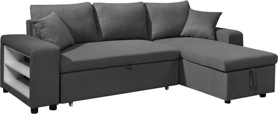 Vente-unique Omkeerbare hoekslaapbank van stof met opbergruimte en poefs Antraciet SELIM L 240 cm x H 84 cm x D 145 cm - Foto 2