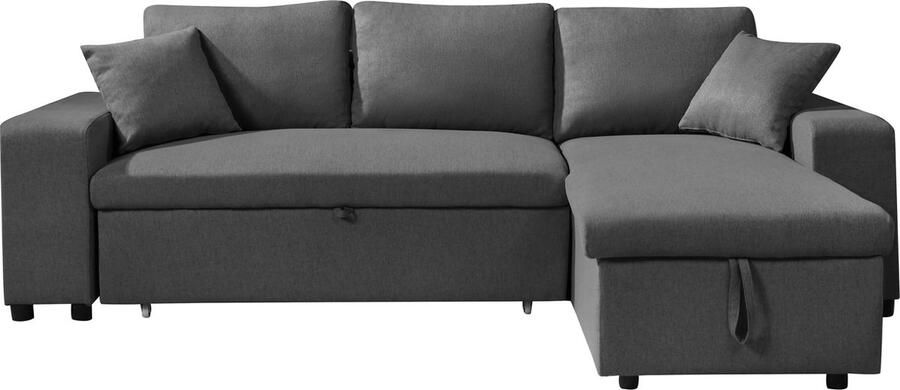 Vente-unique Omkeerbare hoekslaapbank van stof met opbergruimte en poefs Antraciet SELIM L 240 cm x H 84 cm x D 145 cm