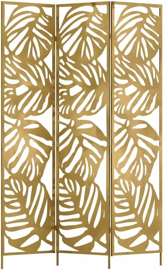 Vente-unique Opengewerkt kamerscherm met bloemmotieven van metaal met 3 luiken L123 x H180 cm Goudkleurig KODILA L 123 cm x H 180 cm x D 1.3 cm