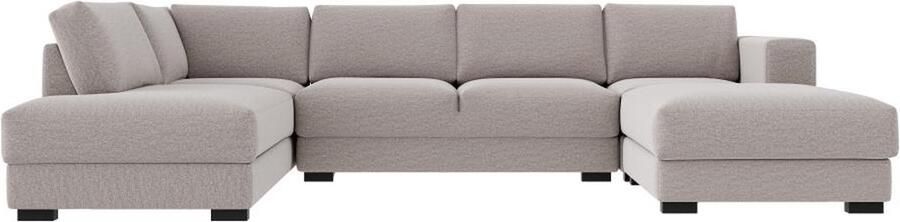 Vente-unique Panoramische hoekbank met hoek rechts van beige stof MESETA L 365 cm x H 87 cm x D 205 cm