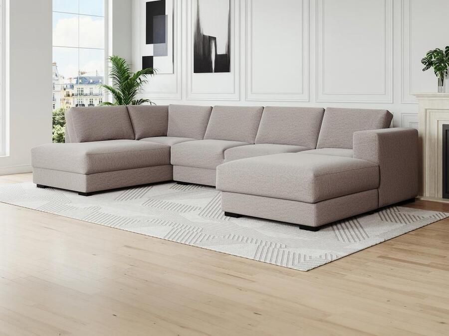 Vente-unique Panoramische hoekbank met hoek rechts van beige stof MESETA L 365 cm x H 87 cm x D 205 cm - Foto 2